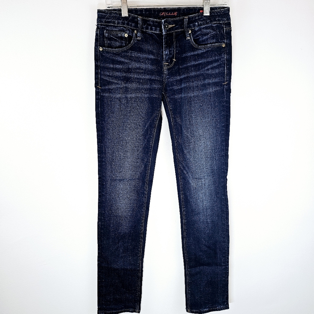 Cult of Individuality Zen Slim Curvy Denim Jeans Distressed Dark Wash
